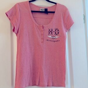 Harley Davidson short sleeve pink shirt.
